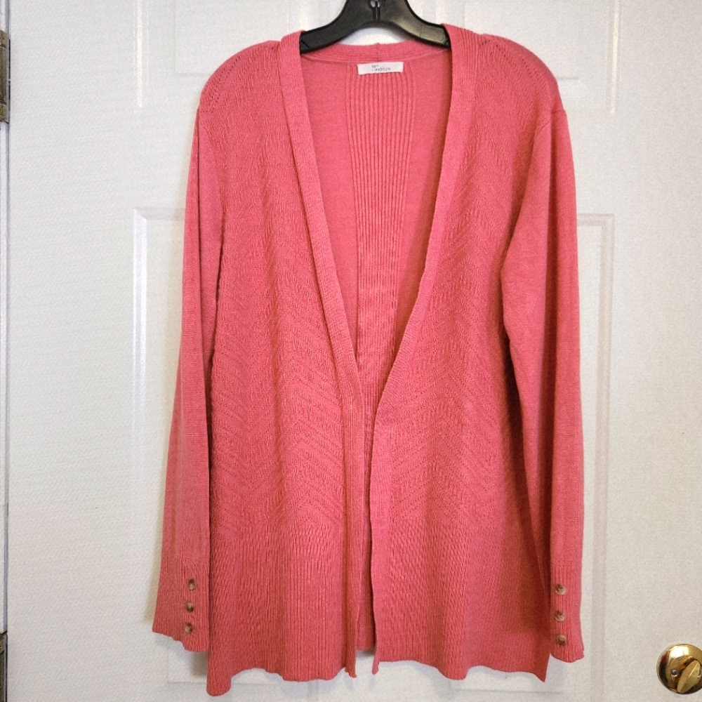 89th & Madison Salmon Pink Open Cardigan Patterned Cabincore Size M/L